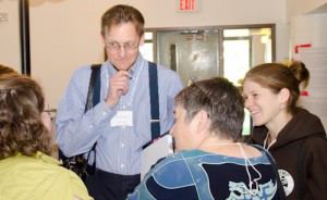 Jeffrey Dudiak, discussing his Bible Study lectures with Friends at CYM 2012