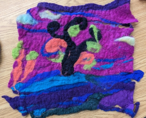Intergenerational wet felting joint artwork from CYM in session 2023