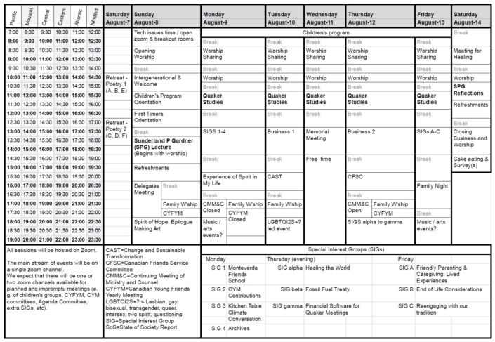 Schedule for #CYM2021 | Yearly Meeting in Session