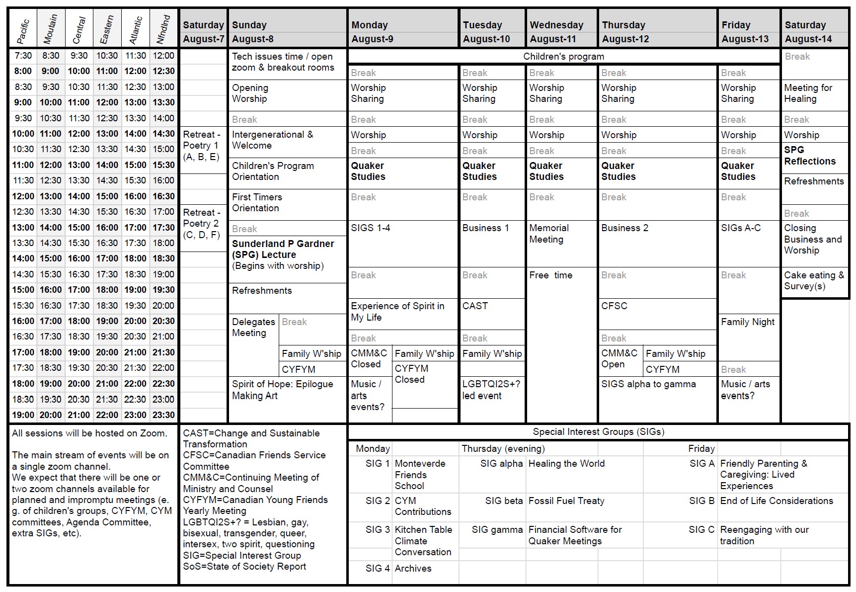 Schedule | Yearly Meeting in Session